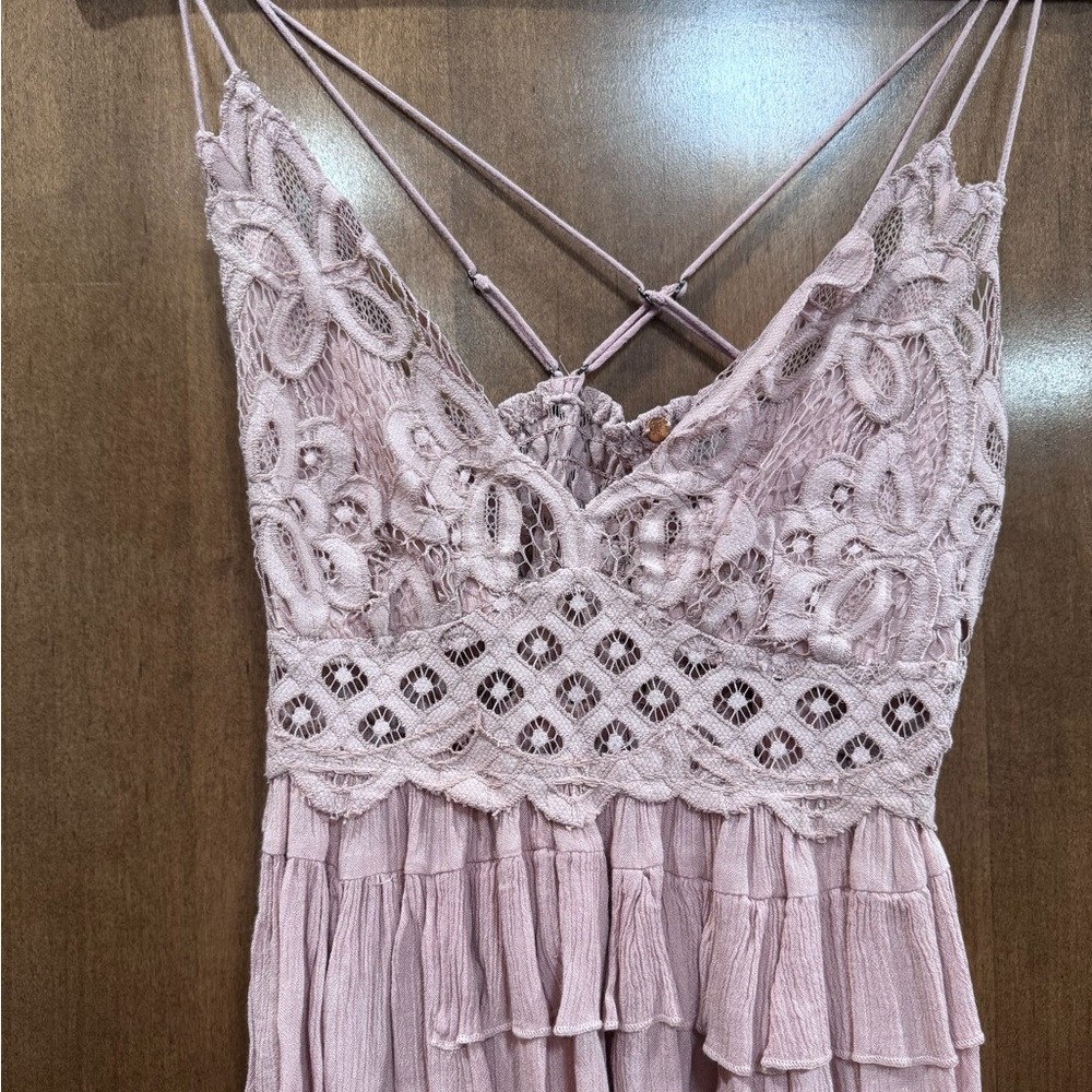 Free People Adela Lace and Ruffle Pink Cami